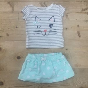 Carter’s Baby Girl 3 months old Summer Set- cat - short sleeves - skirt